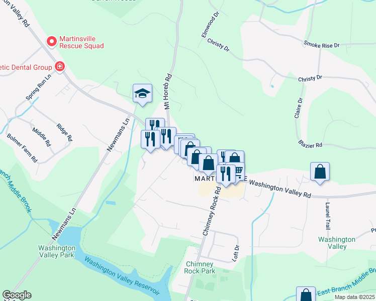 map of restaurants, bars, coffee shops, grocery stores, and more near 1941 Washington Valley Rd in Martinsville