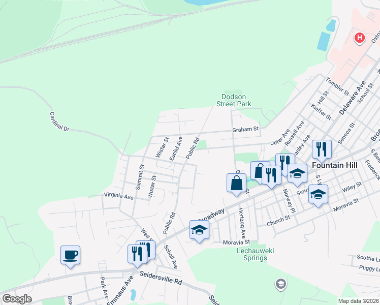 map of restaurants, bars, coffee shops, grocery stores, and more near 813 Public Road in Bethlehem