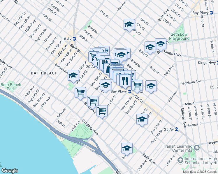 map of restaurants, bars, coffee shops, grocery stores, and more near 8635 21st Avenue in Brooklyn