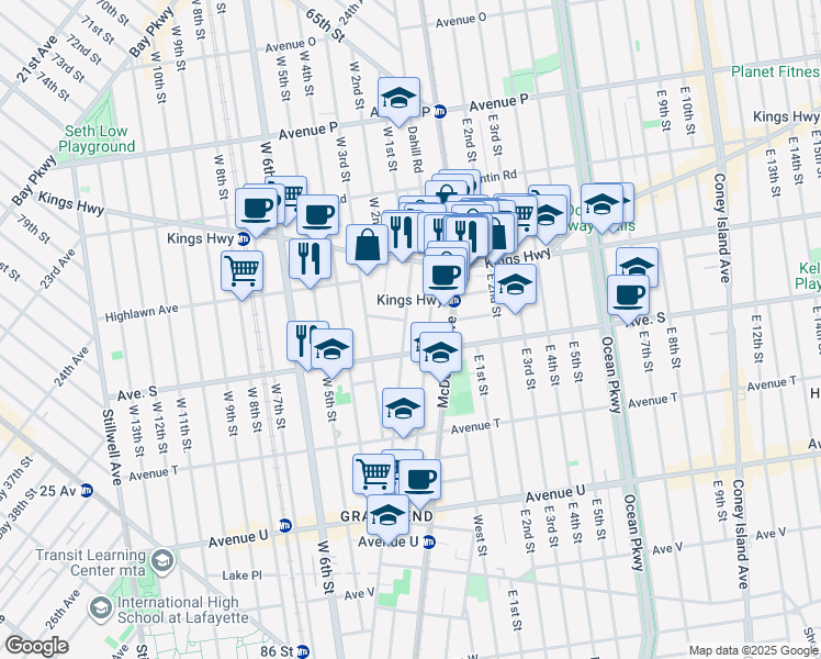 map of restaurants, bars, coffee shops, grocery stores, and more near 83 Van Sicklen Street in Brooklyn