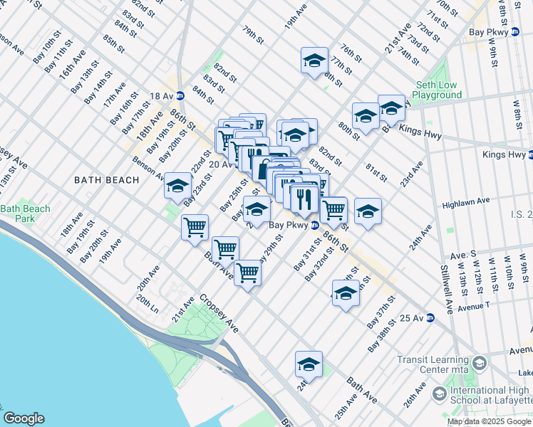map of restaurants, bars, coffee shops, grocery stores, and more near 8635 21st Avenue in Brooklyn