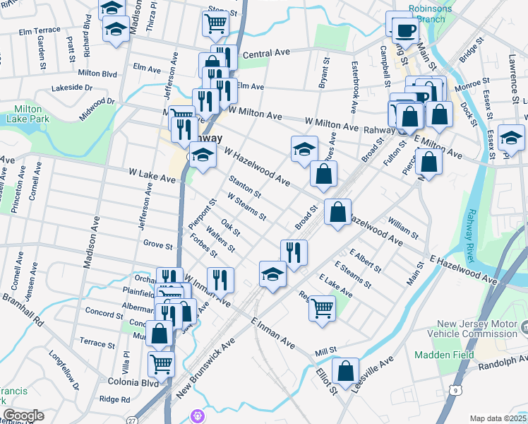 map of restaurants, bars, coffee shops, grocery stores, and more near 860 Jaques Avenue in Rahway