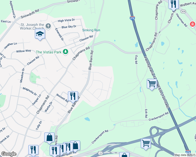 map of restaurants, bars, coffee shops, grocery stores, and more near 1493 Caspian Street in Allentown