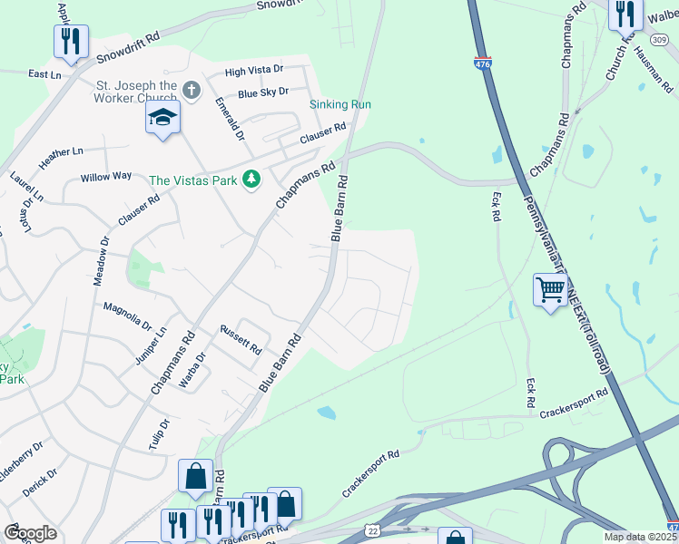 map of restaurants, bars, coffee shops, grocery stores, and more near 1482 Tarpan Lane in Allentown