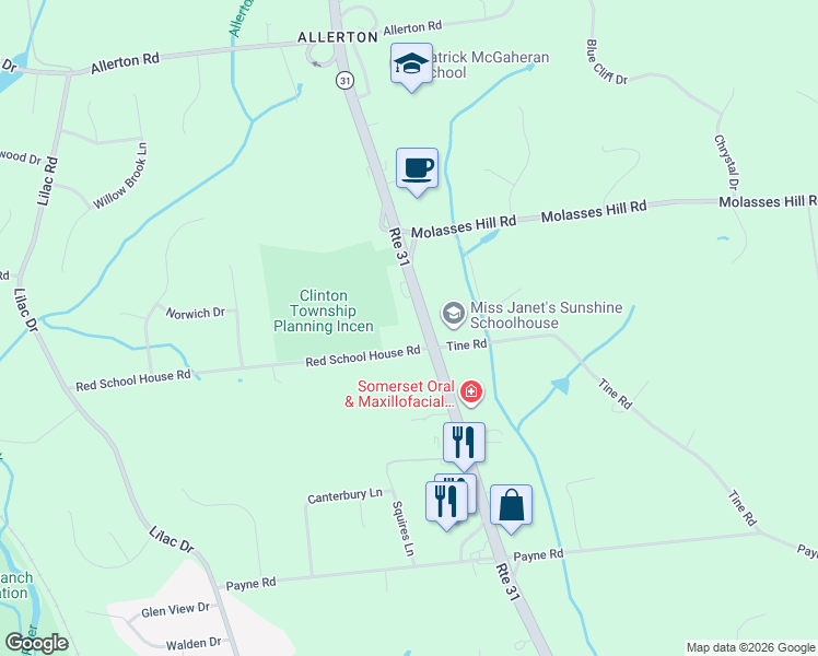 map of restaurants, bars, coffee shops, grocery stores, and more near 1233 New Jersey 31 in Lebanon