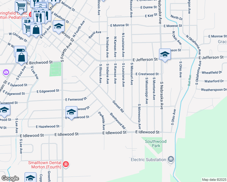 map of restaurants, bars, coffee shops, grocery stores, and more near 841 Sunset Road in Morton