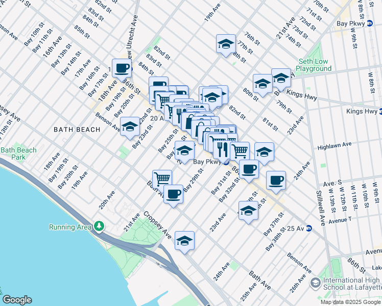 map of restaurants, bars, coffee shops, grocery stores, and more near 48 Bay 28th Street in Brooklyn