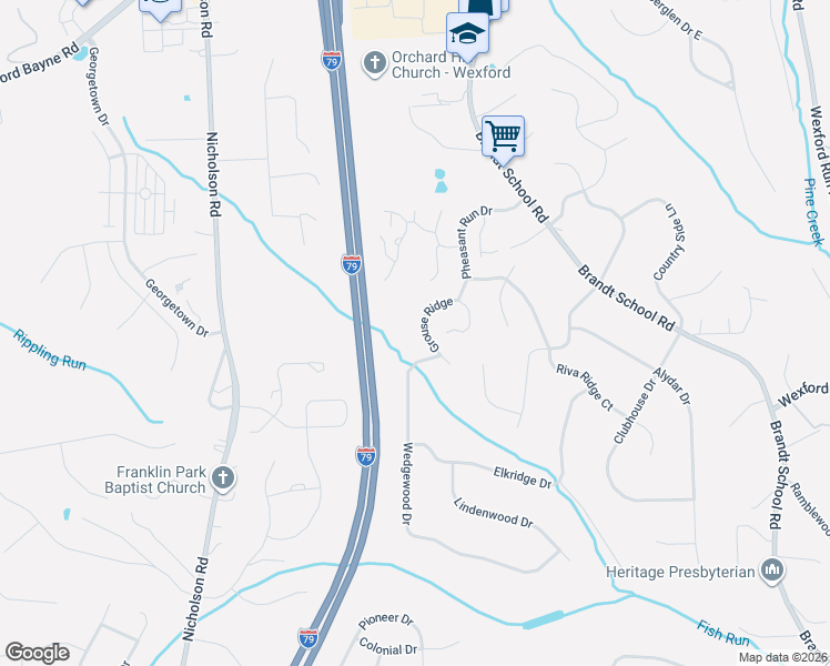 map of restaurants, bars, coffee shops, grocery stores, and more near 2400 Wedgewood Drive in Wexford