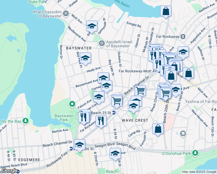 map of restaurants, bars, coffee shops, grocery stores, and more near in Queens