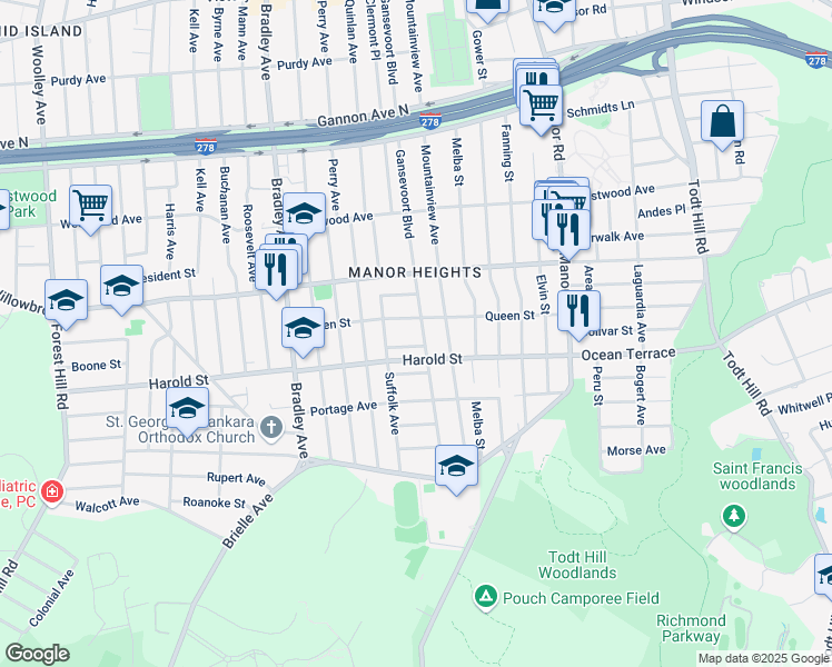map of restaurants, bars, coffee shops, grocery stores, and more near 177 Vermont Court in Staten Island