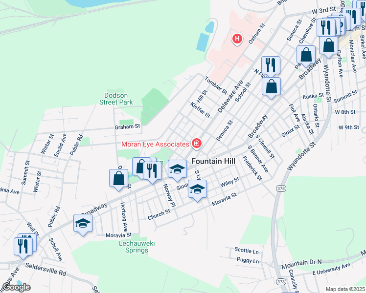map of restaurants, bars, coffee shops, grocery stores, and more near 1214 Stanley Avenue in Fountain Hill