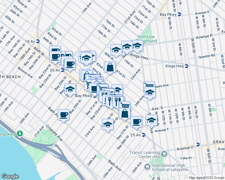 map of restaurants, bars, coffee shops, grocery stores, and more near 2281 84th Street in Brooklyn