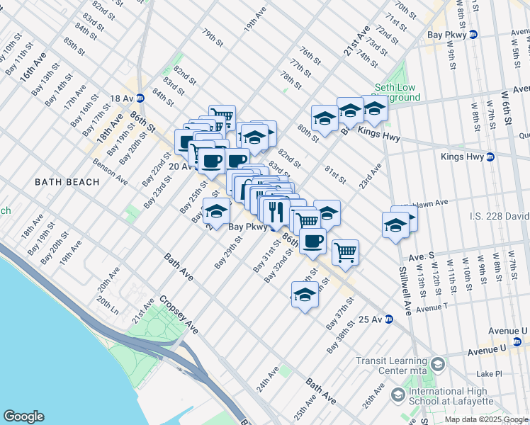 map of restaurants, bars, coffee shops, grocery stores, and more near 2167 86th Street in Brooklyn