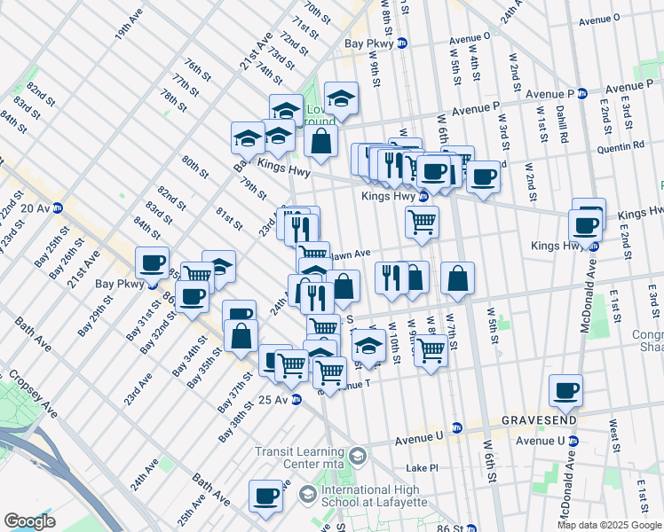 map of restaurants, bars, coffee shops, grocery stores, and more near 1834 West 12th Street in Brooklyn