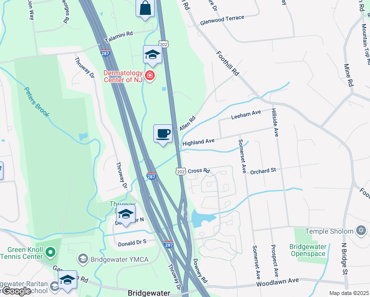map of restaurants, bars, coffee shops, grocery stores, and more near 682 U.S. 202 in Bridgewater