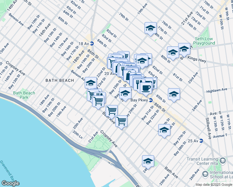 map of restaurants, bars, coffee shops, grocery stores, and more near 68 Bay 26th Street in Brooklyn