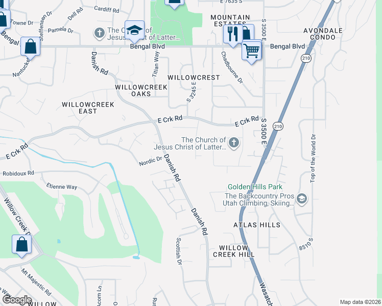 map of restaurants, bars, coffee shops, grocery stores, and more near 8194 Deer Creek Road in Cottonwood Heights