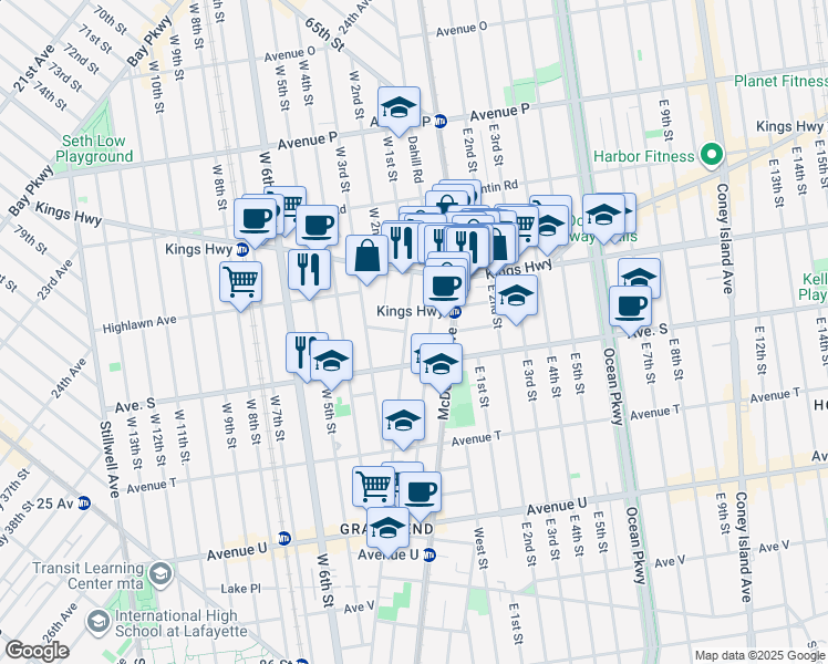 map of restaurants, bars, coffee shops, grocery stores, and more near 101 Van Sicklen Street in Brooklyn