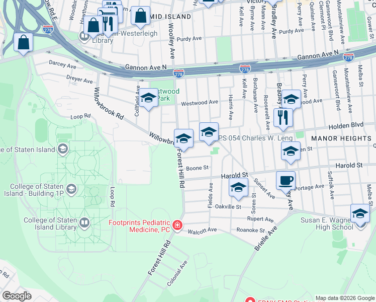 map of restaurants, bars, coffee shops, grocery stores, and more near 34 Uxbridge Street in Staten Island