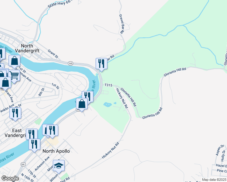 map of restaurants, bars, coffee shops, grocery stores, and more near 108 Griftlo Park Road in Apollo