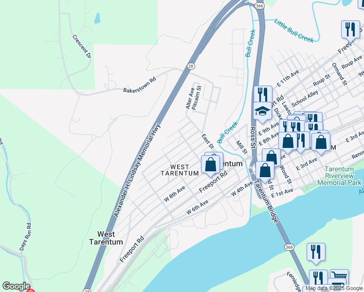 map of restaurants, bars, coffee shops, grocery stores, and more near 232 West 10th Avenue in Tarentum