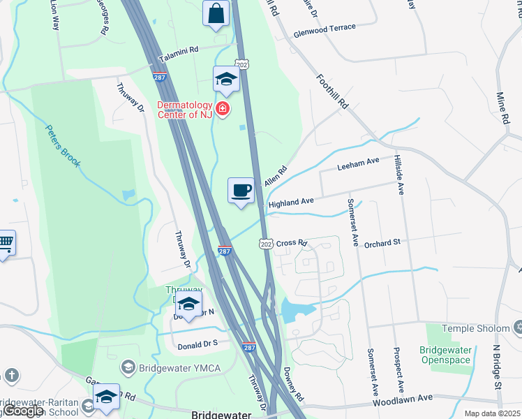 map of restaurants, bars, coffee shops, grocery stores, and more near 682 U.S. 202 in Bridgewater