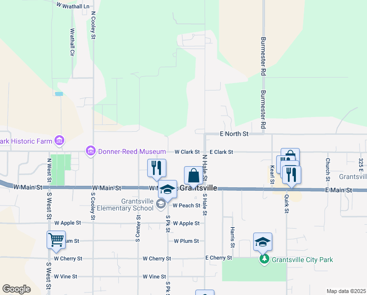 map of restaurants, bars, coffee shops, grocery stores, and more near 58 West Clark Street in Grantsville