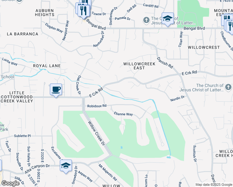 map of restaurants, bars, coffee shops, grocery stores, and more near 2756 Water Vista Way in Sandy