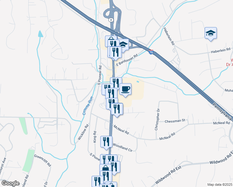 map of restaurants, bars, coffee shops, grocery stores, and more near 4960 William Flynn Highway in Hampton Township