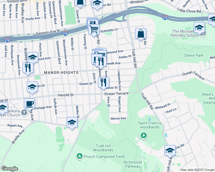 map of restaurants, bars, coffee shops, grocery stores, and more near 27 Ocean Terrace in Staten Island