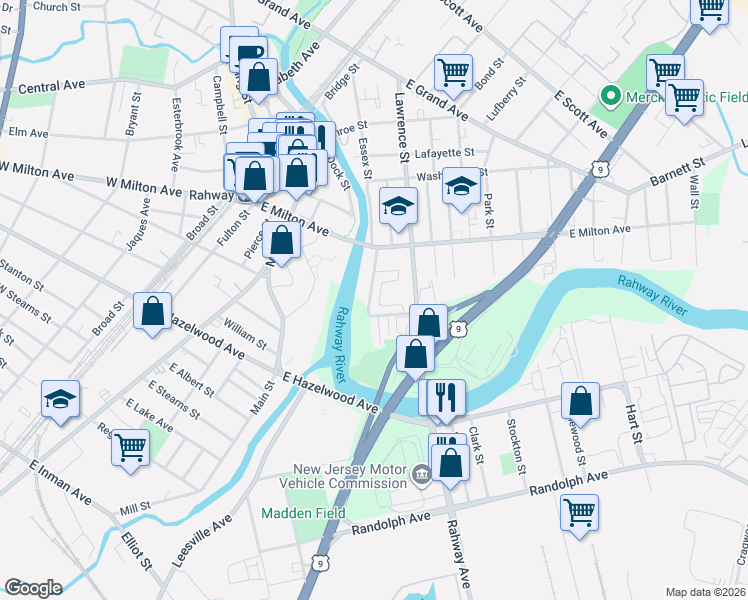 map of restaurants, bars, coffee shops, grocery stores, and more near 1314 Danchetz Court in Rahway