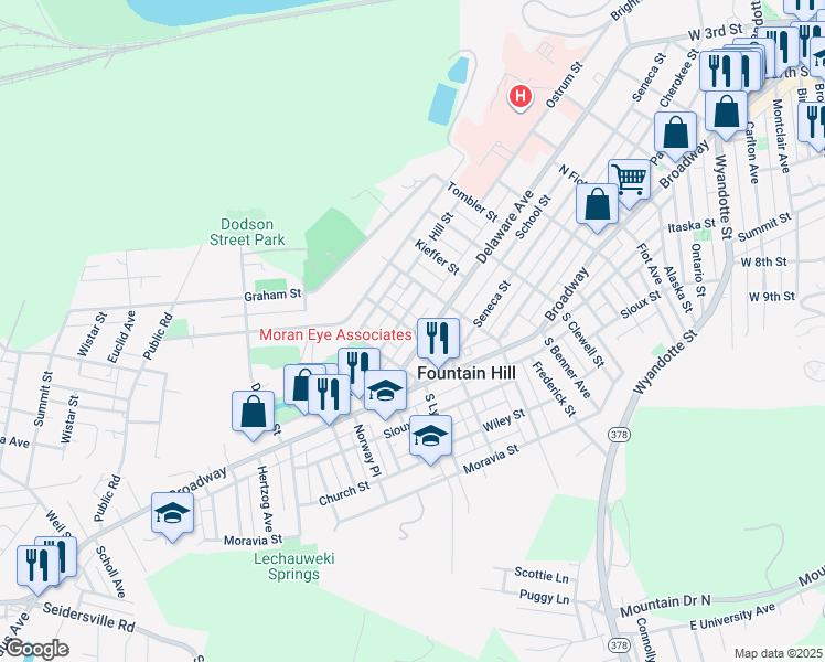 map of restaurants, bars, coffee shops, grocery stores, and more near 1200 Church Alley in Fountain Hill