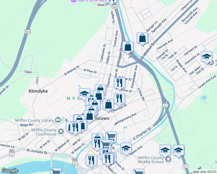 map of restaurants, bars, coffee shops, grocery stores, and more near in Lewistown