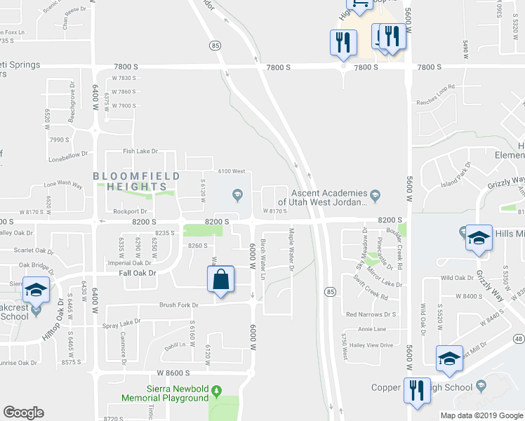 map of restaurants, bars, coffee shops, grocery stores, and more near 8124 5980 West in West Jordan