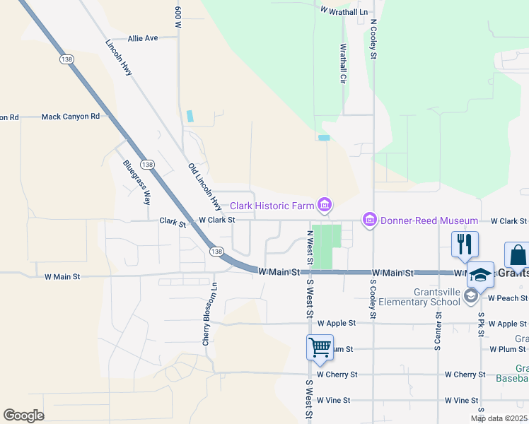 map of restaurants, bars, coffee shops, grocery stores, and more near 500 West Clark Street in Grantsville