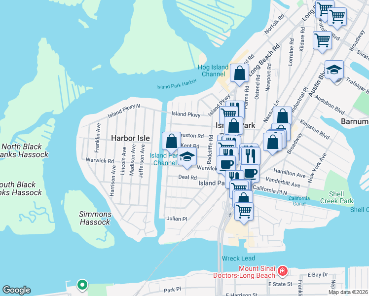 map of restaurants, bars, coffee shops, grocery stores, and more near 13 Truxton Road in Island Park
