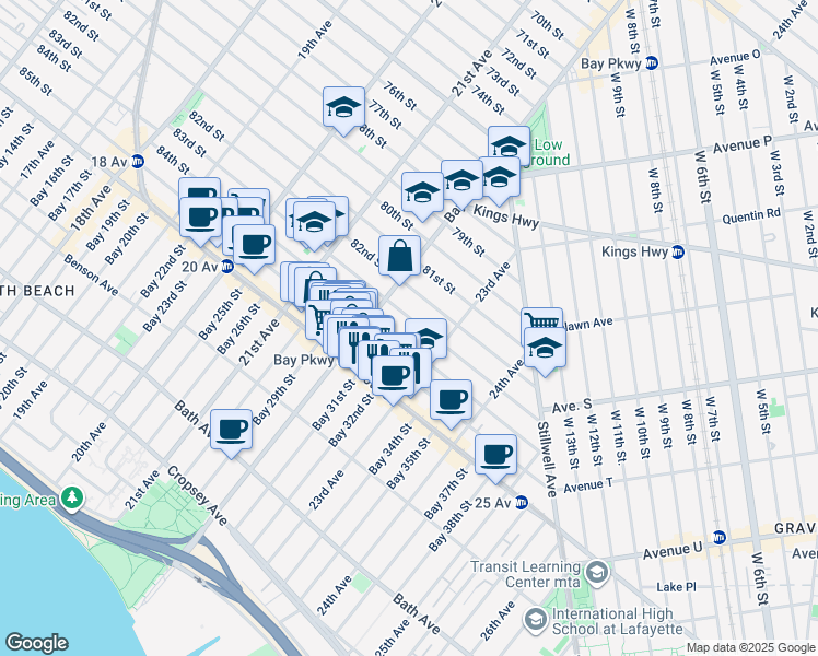 map of restaurants, bars, coffee shops, grocery stores, and more near 2250 83rd Street in Brooklyn