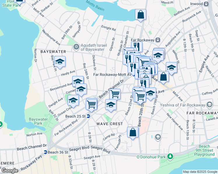 map of restaurants, bars, coffee shops, grocery stores, and more near 10-41 McBride Street in Queens