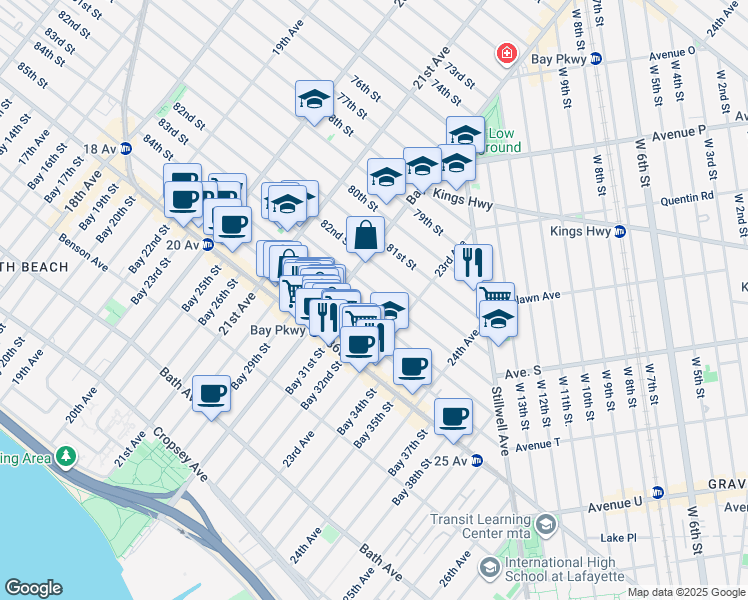 map of restaurants, bars, coffee shops, grocery stores, and more near 2240 82nd Street in Brooklyn