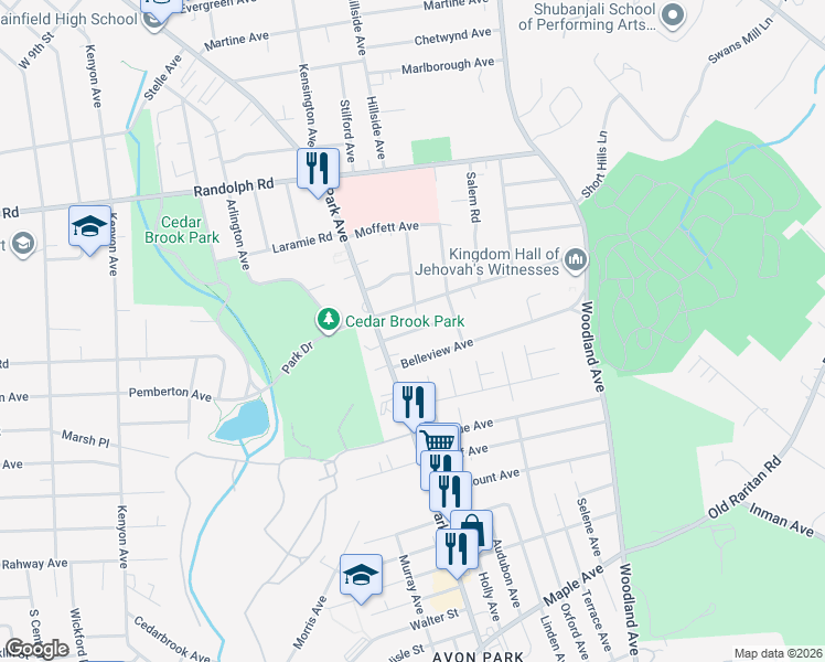 map of restaurants, bars, coffee shops, grocery stores, and more near 1306 South End Parkway in Plainfield