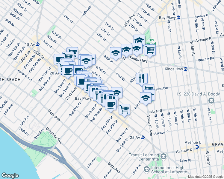 map of restaurants, bars, coffee shops, grocery stores, and more near 2250 83rd Street in Brooklyn