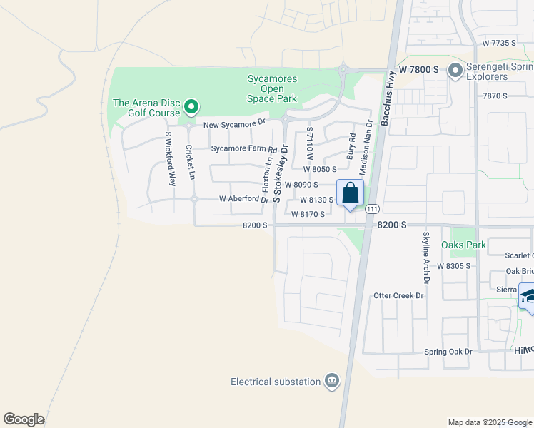 map of restaurants, bars, coffee shops, grocery stores, and more near 8169 Flaxton Lane in West Jordan