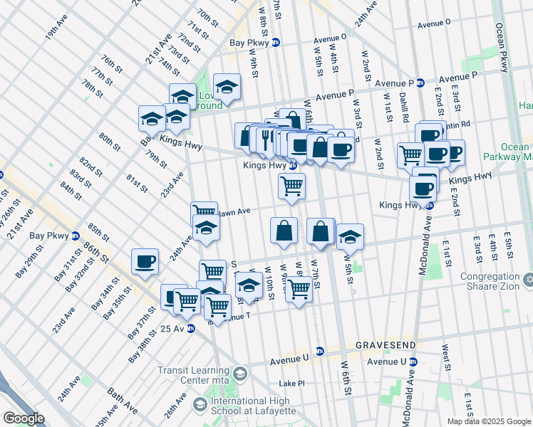 map of restaurants, bars, coffee shops, grocery stores, and more near 1789 West 9th Street in Brooklyn