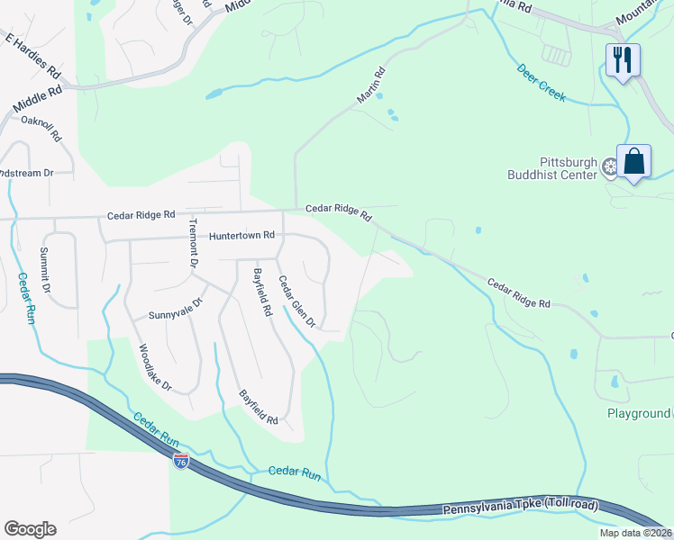 map of restaurants, bars, coffee shops, grocery stores, and more near 3556 Huntertown Road in Allegheny County