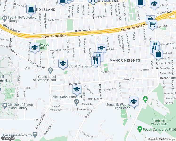 map of restaurants, bars, coffee shops, grocery stores, and more near 1188 Willowbrook Road in Staten Island
