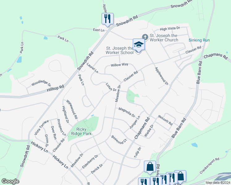 map of restaurants, bars, coffee shops, grocery stores, and more near 5607 Meadow Drive in Lehigh County