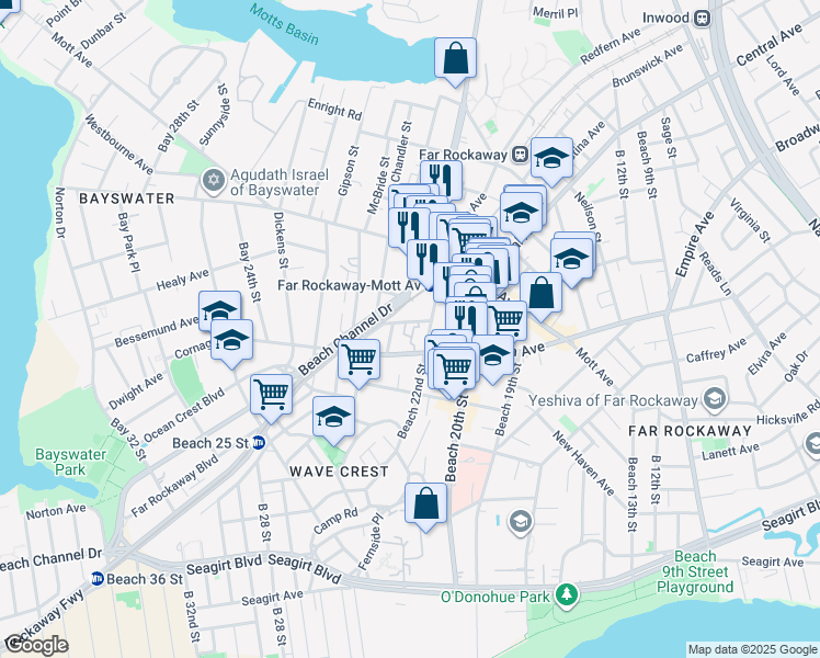 map of restaurants, bars, coffee shops, grocery stores, and more near in Queens