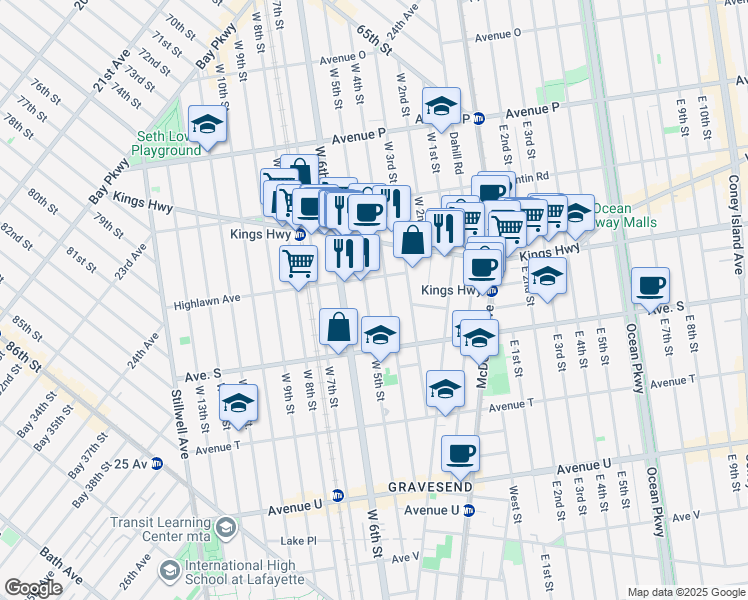 map of restaurants, bars, coffee shops, grocery stores, and more near 1802 West 4th Street in Brooklyn