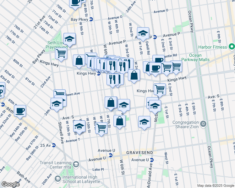 map of restaurants, bars, coffee shops, grocery stores, and more near 195 Highlawn Avenue in Brooklyn