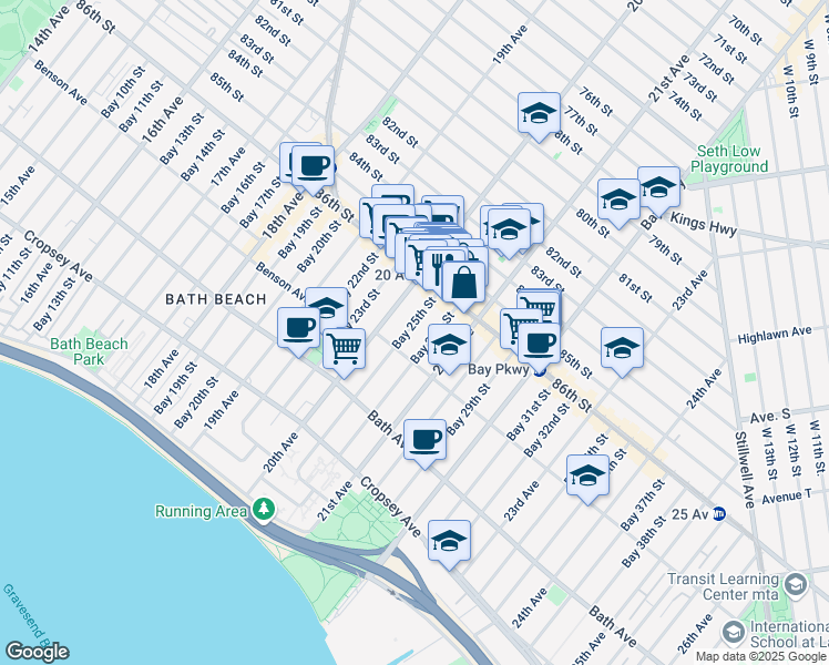 map of restaurants, bars, coffee shops, grocery stores, and more near 2018 86th Street in Brooklyn